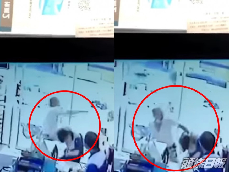 賴男用頭盔及手毆打店員。影片截圖