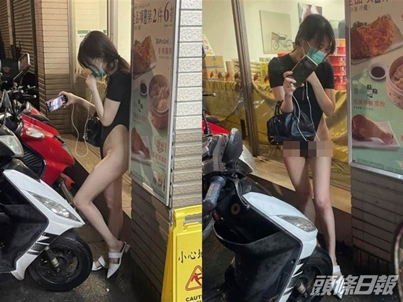 高衩泳裝女站在街頭旁若無人。爆廢公社公開版fb