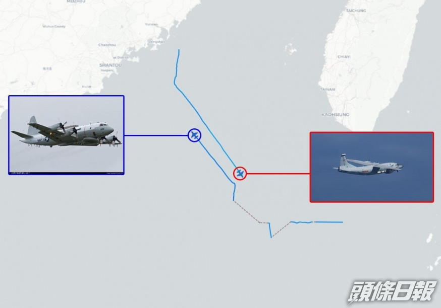有報道指中美軍機於台灣西南空域交錯而過。(網圖)