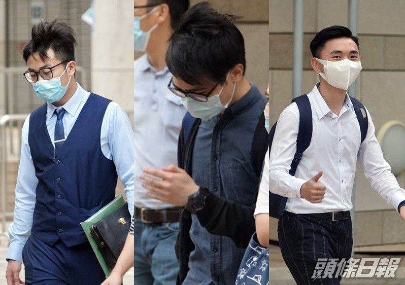 左起:被告葉澤深、陳皆橋、陳約信無罪釋放。