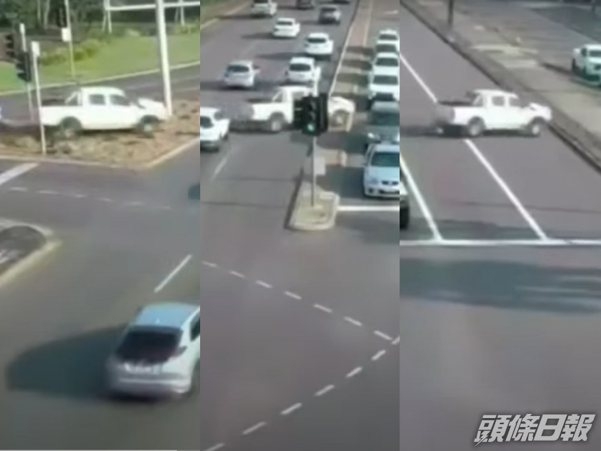 澳洲達爾文一輛私家車失控衝越八線,幸沒釀成嚴重意外。影片截圖