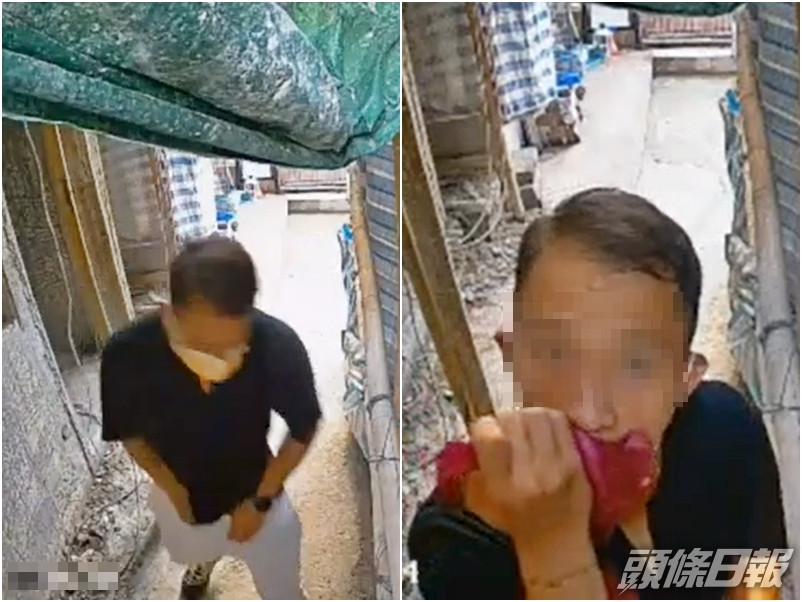 元朗疑有怪男偷女性內褲,並放於鼻前用力吸氣約5秒。影片截圖