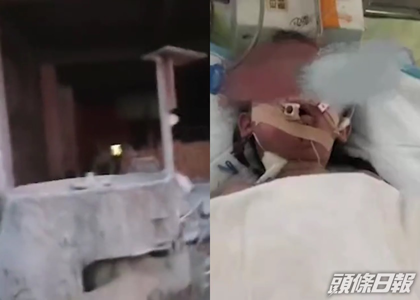 湖南發生工地事故,女童墮進水泥攪拌機受重傷。網上影片截圖