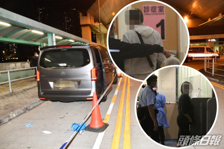 55歲客貨車司機不治。警方拘捕涉案私家車夫婦(小圖)。