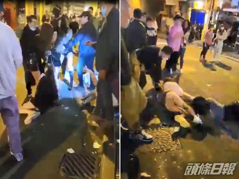 中環蘭桂坊發生街頭爭執打鬥事件。網上片段截圖