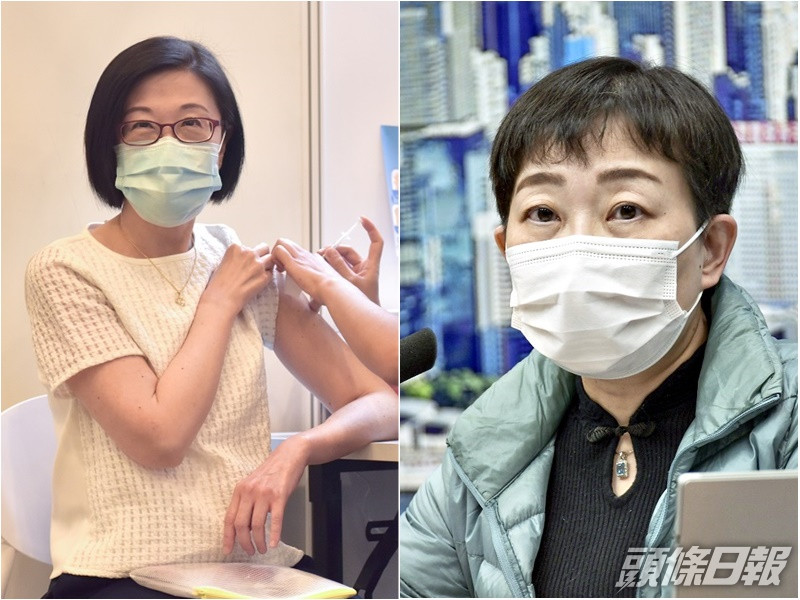 無跟衞生署署長陳漢儀打科興疫苗,張竹君(右)稱今日確診個案多,之後會盡快打。
