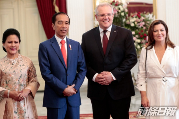 印尼聲稱總統佐科維多多(左二)因要前往外省,因此取消與澳洲總理莫里森(右二)的會晤。資料圖片