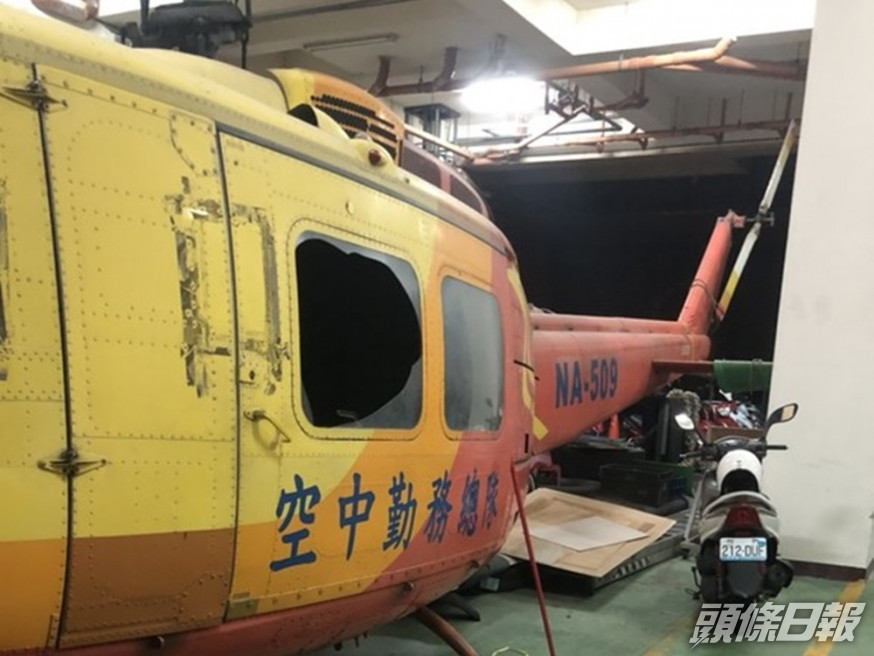 台中醉男闖直升機睡覺又打破窗戶,當場被捕。網圖