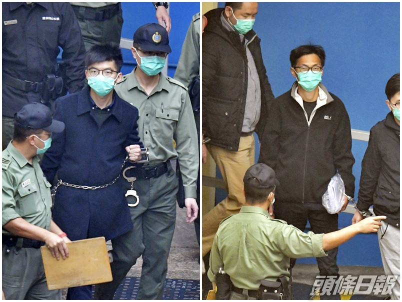 第二組包括黃之鋒(左)及朱凱廸(右)等6人放棄保釋覆核申請。資料圖片
