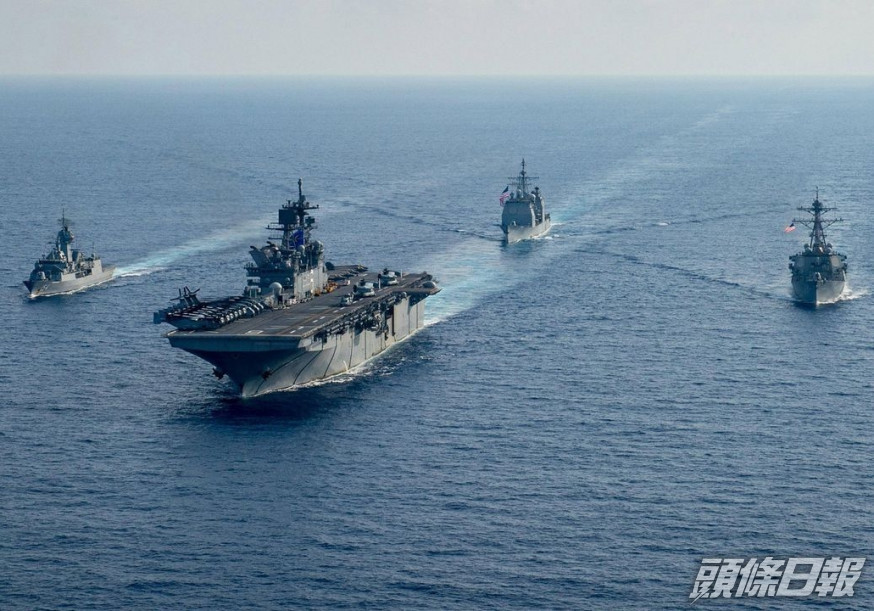 美國及澳洲海軍早前於南海進行聯合訓練。網圖