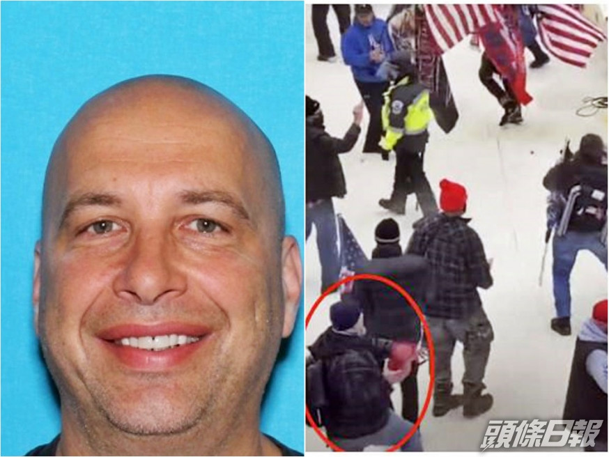 桑福德(Robert Sanford)被指向警員投擲滅火筒。網圖