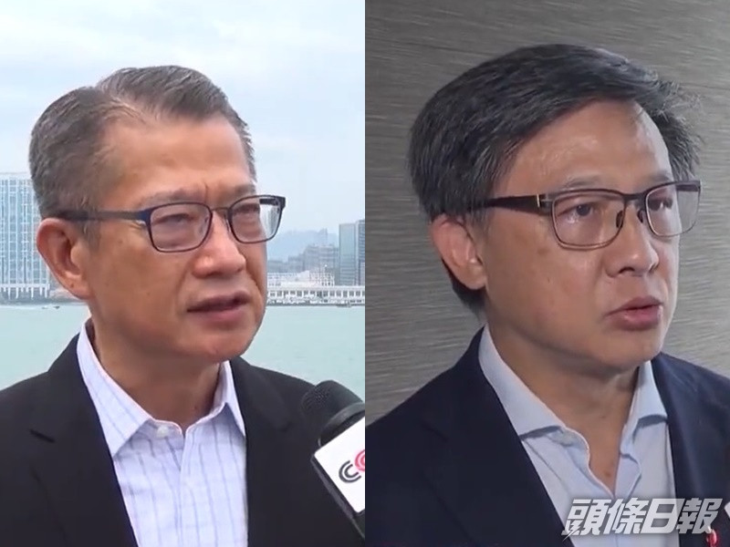 陳茂波及何君堯央視受訪 。央視截圖