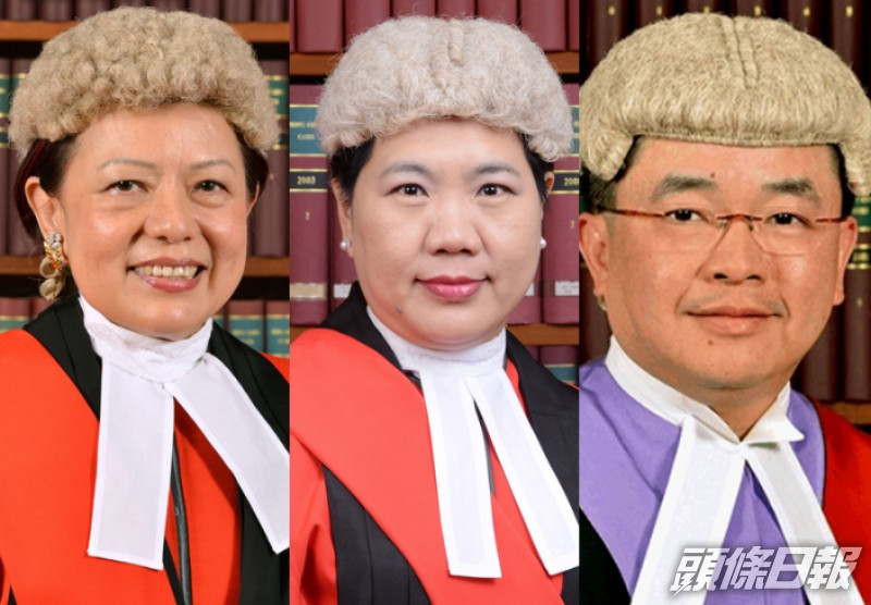 3名國安法指定法官杜麗冰、彭寶琴及陳嘉信(左起)。資料圖片