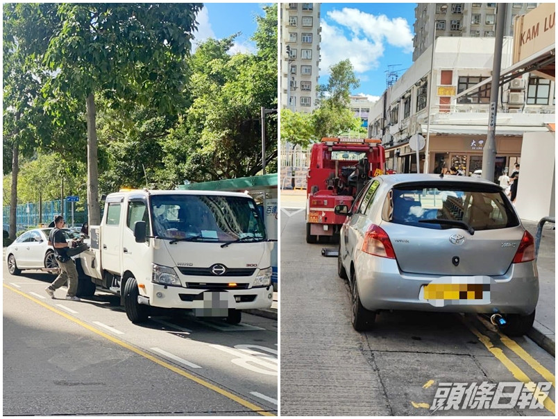警方於行動中拖走5輛違例停泊的私家車。警方圖片