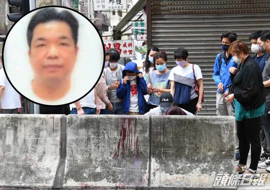 死者(小圖)的家屬昨日到現場路祭。