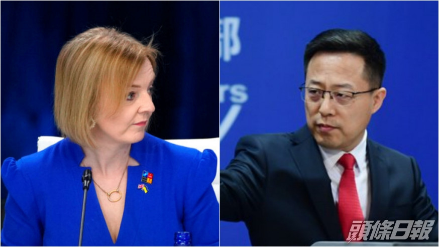 英國外相卓慧思(左)、中國外交部發言人趙立堅(右)。AP圖片/網圖