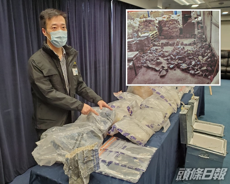 警方在倉庫內發現近1噸重石頭,並在石頭內起出43公斤冰毒。 蔡楚輝攝