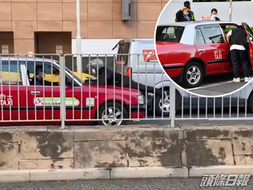 鐵騎士趴在的士車頭,阻止的士司機開車。