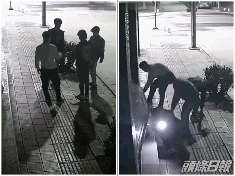 4人圍在店鋪門外猜包剪揼。網圖