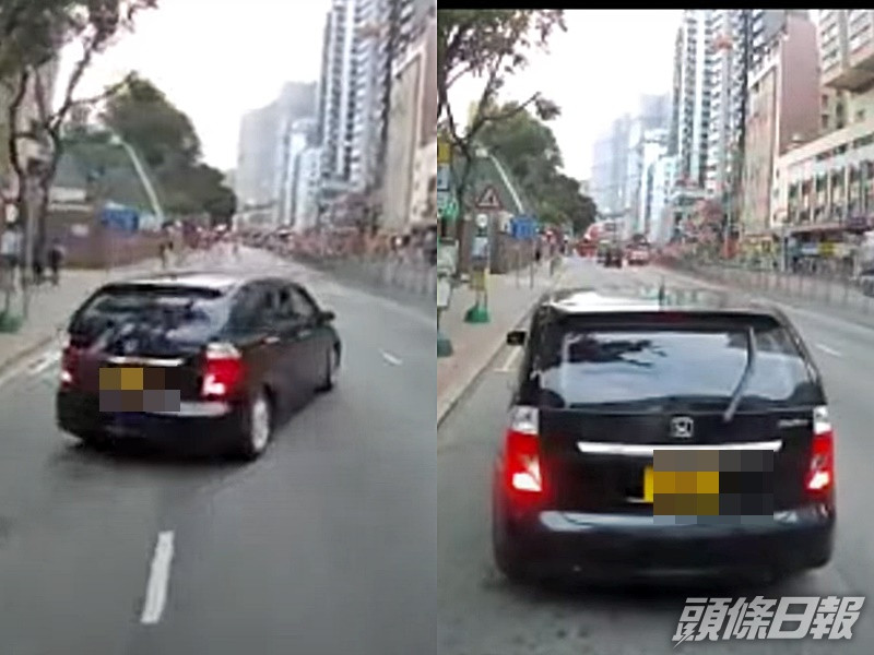私家車屢閘停巴士。影片截圖。