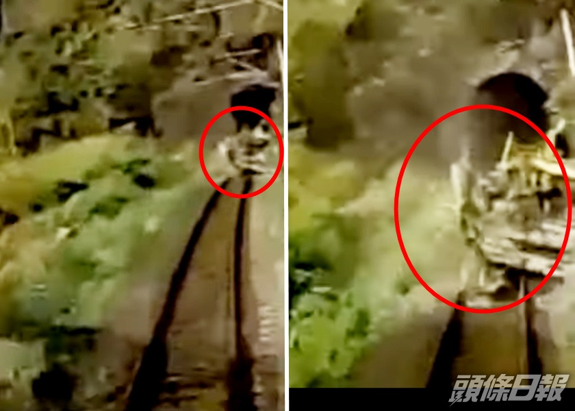 列車行車記錄片段顯示,司機煞車仍未能阻止與工程車相撞。影片截圖