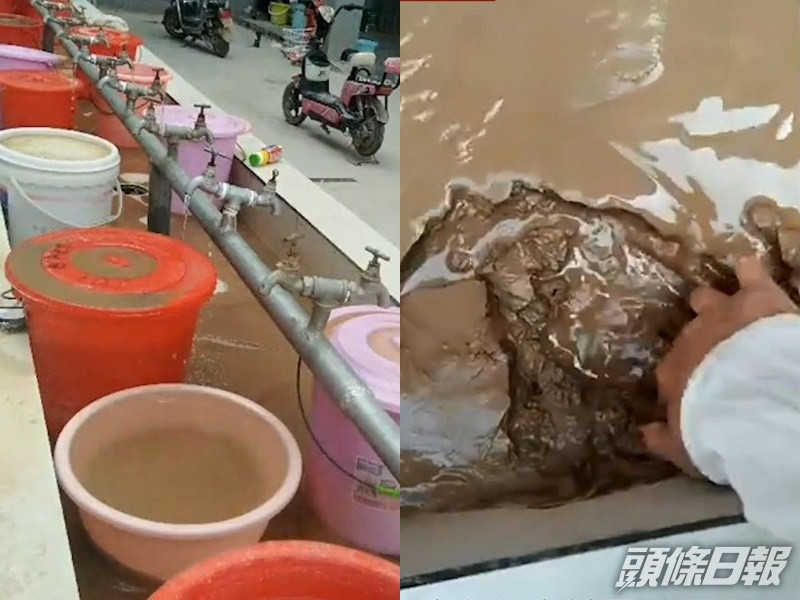 有網民指,寧陵縣一間中學的學生用水出現泥沙。影片截圖
