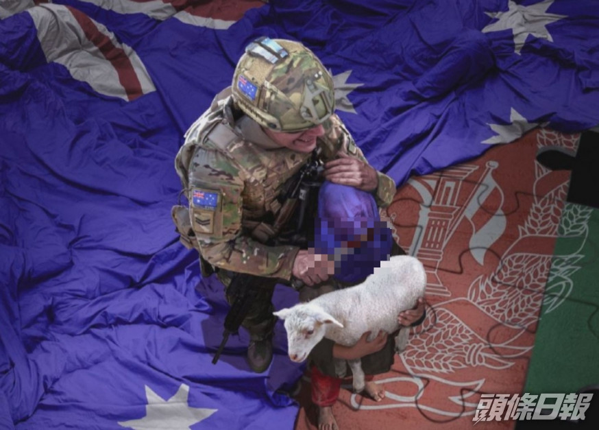 外交部發言人趙立堅早前在社交網站發布一張澳洲軍人持刀的帖圖。(網圖)