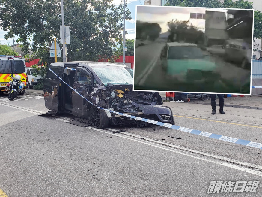 的士與「P牌」七人車迎頭相撞。