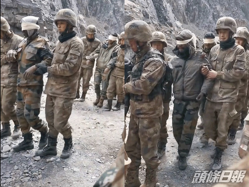 解放軍押送越線被俘印軍。影片截圖