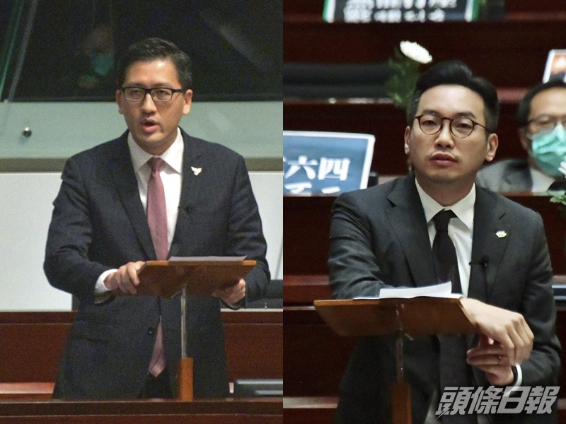 林卓廷(左)批評曾國衞發表的言論非常荒謬,意圖阻嚇市民參與初選。楊岳橋(右)認為初選沒有任何違反法例的行為。 資料圖片