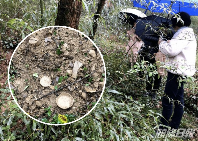 杭州有居民挖竹筍時發現文物,當地政府人員到現場考察。網圖
