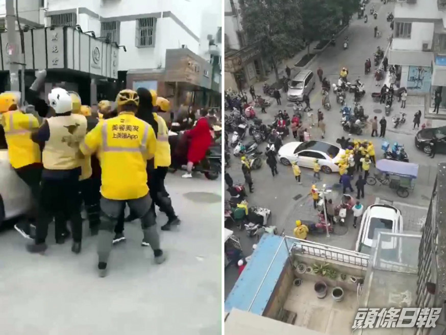 駕平治房車男子狂言:「你命有我車險值錢?」,遭多名外賣員圍毆。