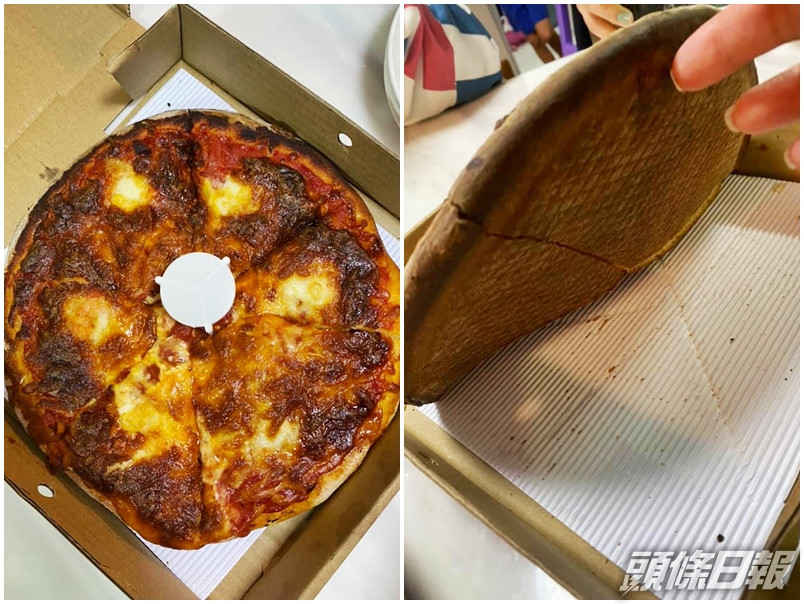 網民外賣薄餅發現底面全燶,被嘲似鞋底。「中伏飲食報料區」Facebook圖片