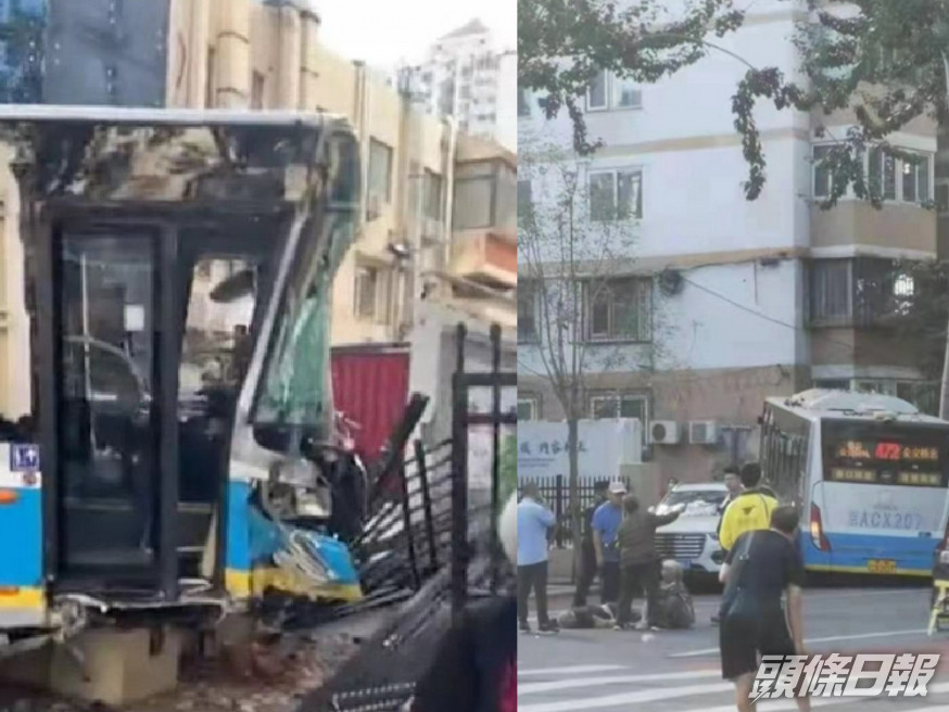 巴士撞欄,事後停在逆線路上。(網上圖片)