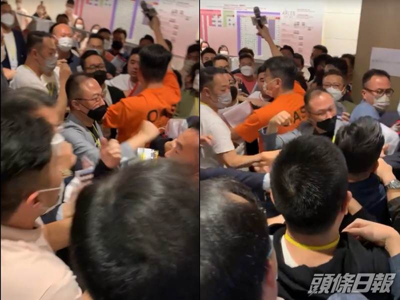 火炭新盤售樓處代理爆發肢體衝突。片段截圖