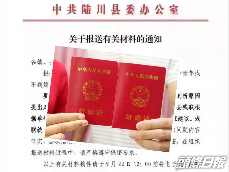 廣西陸川縣要求統計中青年未娶妻人數。網圖