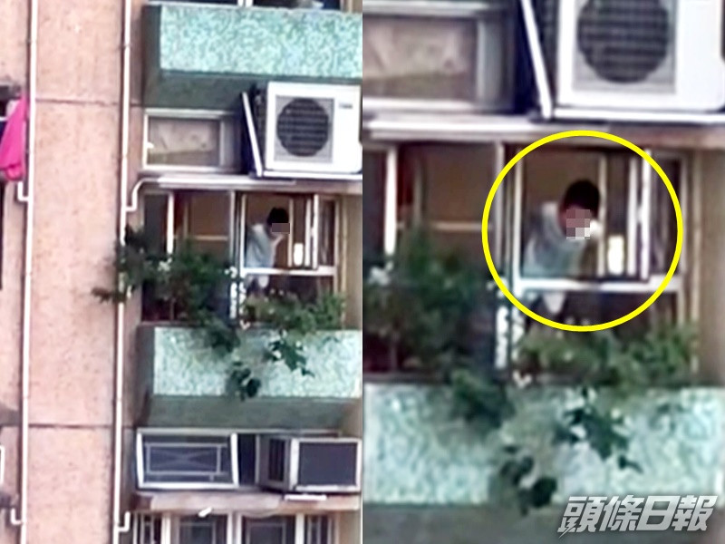 小朋友半個身探出窗。天水圍友FB