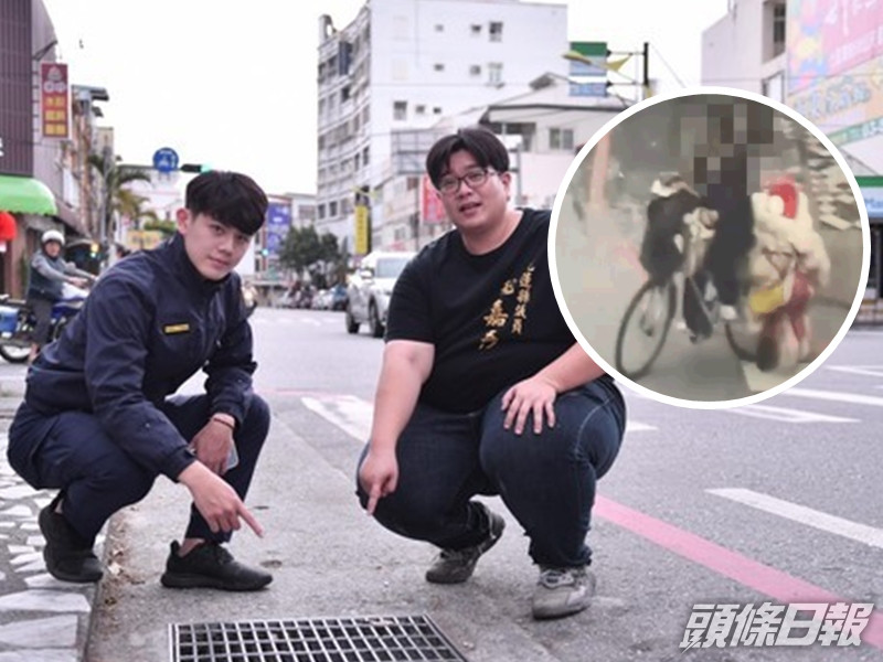 警方拘捕該名惡意掀起水渠蓋的中年男子(小圖)。網圖