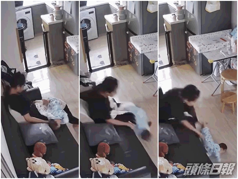 一名外傭疑似「瞌眼瞓」,少主轉身時向後跌,頭部著地。影片截圖