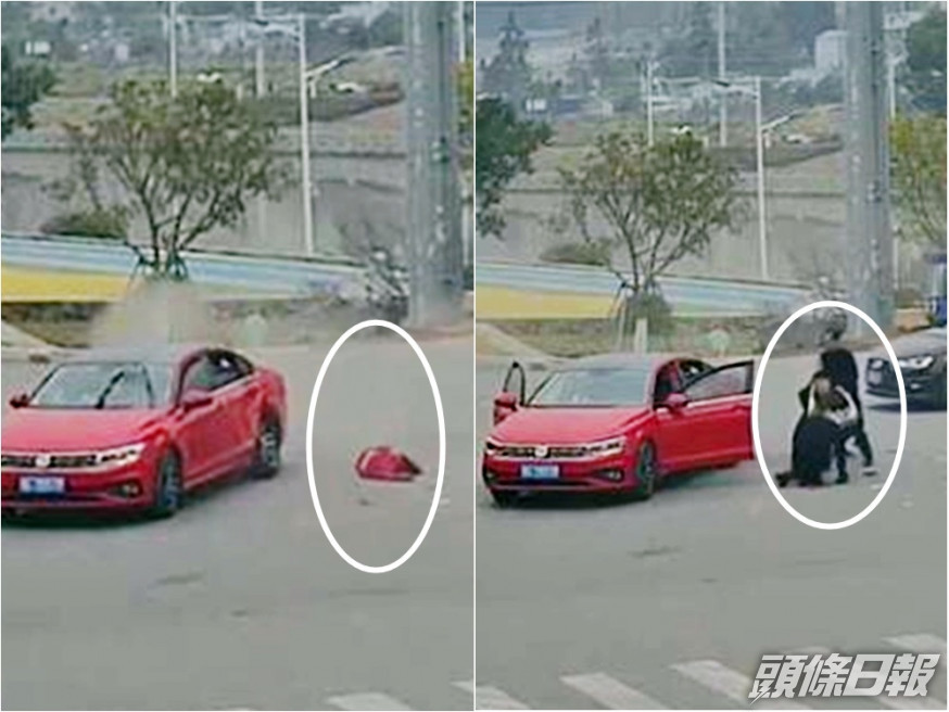 浙江一名女童因沒繫安全帶被拋出車外,其母親目睹後亦當場昏倒。網圖