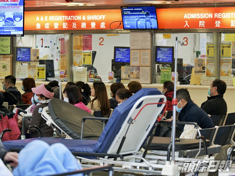 急症室昨日有5,169人首次求診,10間公立醫院的住用率爆滿。資料圖片