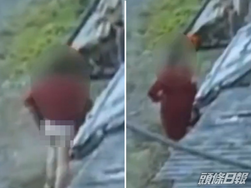 黑龍江一名女子懷疑偷竊後,在事主家門前大便。影片截圖