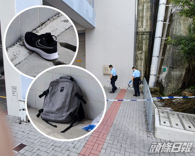 地面遺下一隻相信屬於事主的鞋及橋面發現一個書包。梁國峰攝