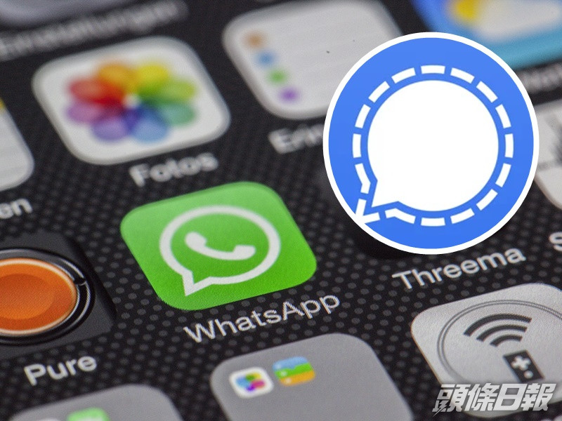 Whatsapp和Facebook共享數據後,令Signal成為熱門選擇。網圖