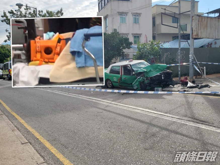 元朗的士與「P牌」七人車相撞,的士司機證實不治。