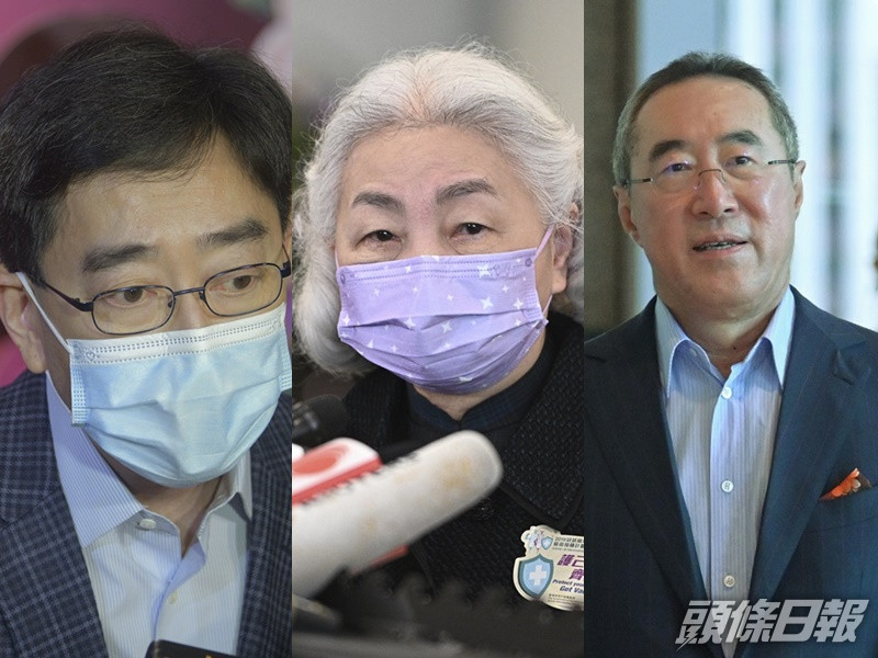 高永文(左)、梁愛詩(中)及唐英年(右)等人發聯署聲明。資料圖片