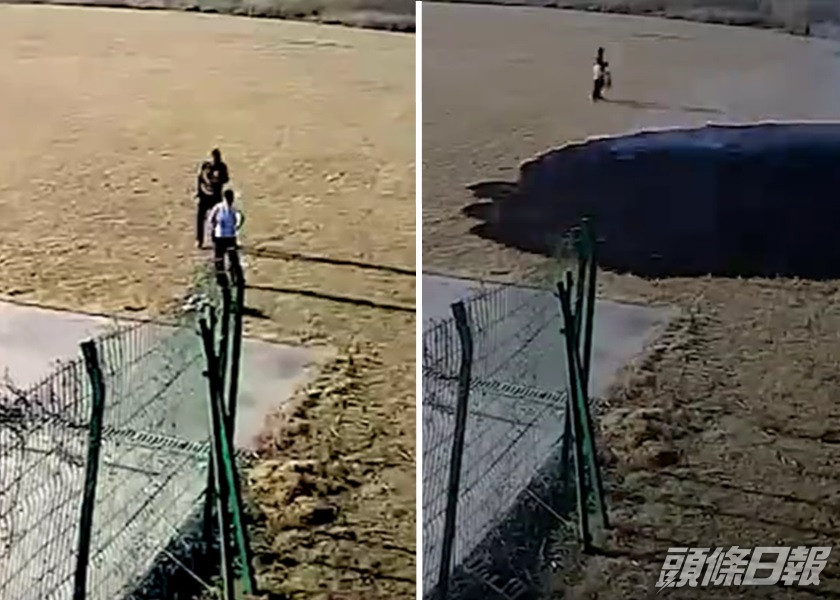 一對父子以放大鏡做實驗點燃枯草(左),未料到大片草坪迅間起火燒毀(右)。網圖