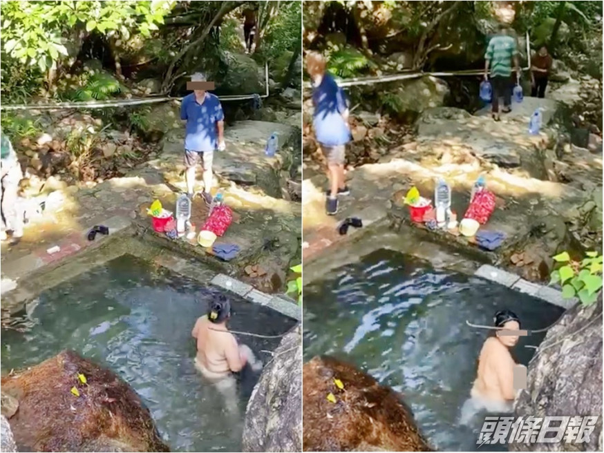 有網民拍到大媽在山澗裸體浸浴。FB圖