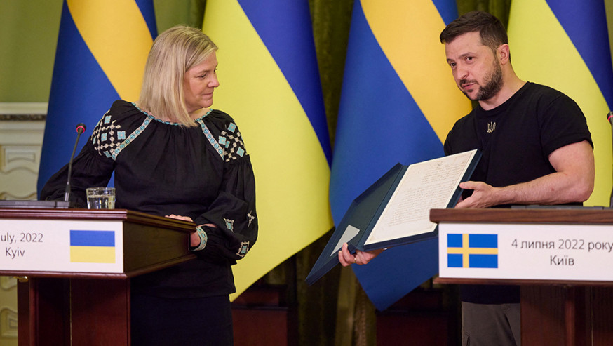 瑞典首相安德森到訪基輔與澤連斯基舉行會談。路透社圖片