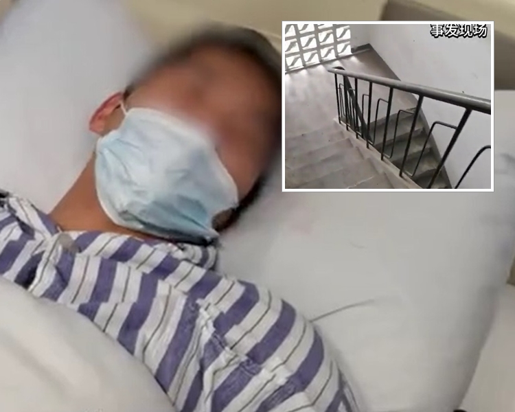 馮姓外賣員遭踢落樓狂毆。 微博影片截圖